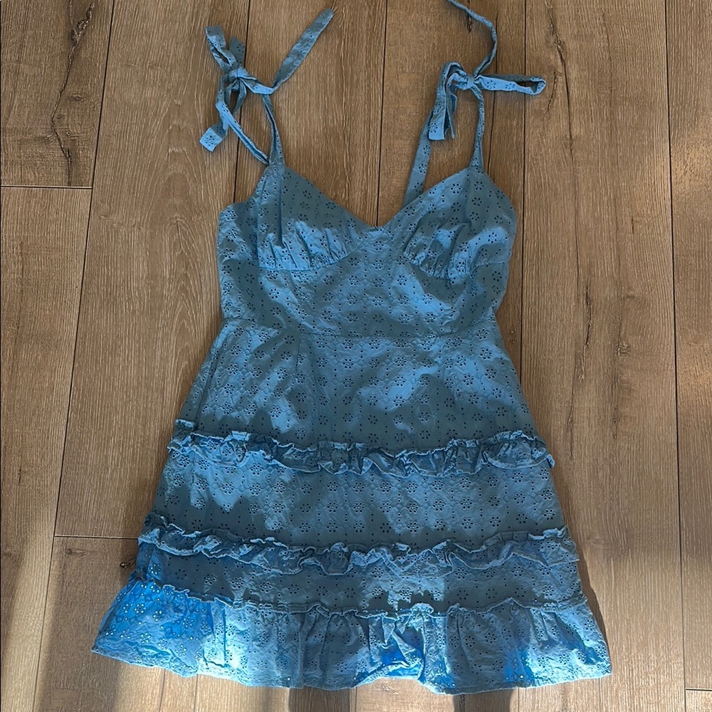 Lost + Wander Blue eyelet ruffle dress